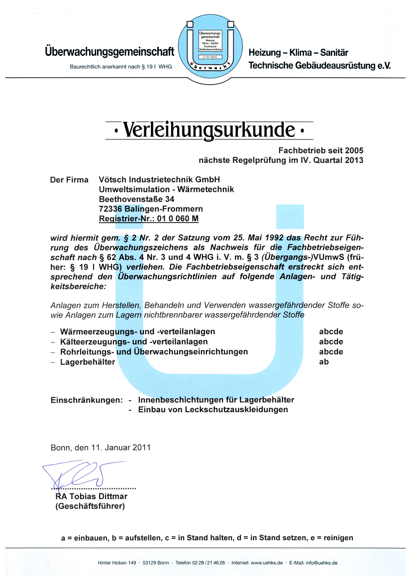 Download [.pdf]: Verleihungsurkunde Wasserhaushaltsgesetz (WHG), VIT
