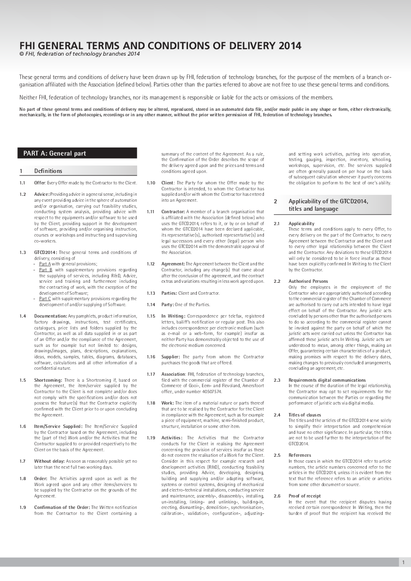 Download: FHI GENERAL TERMS AND CONDITIONS OF DELIVERY 2014